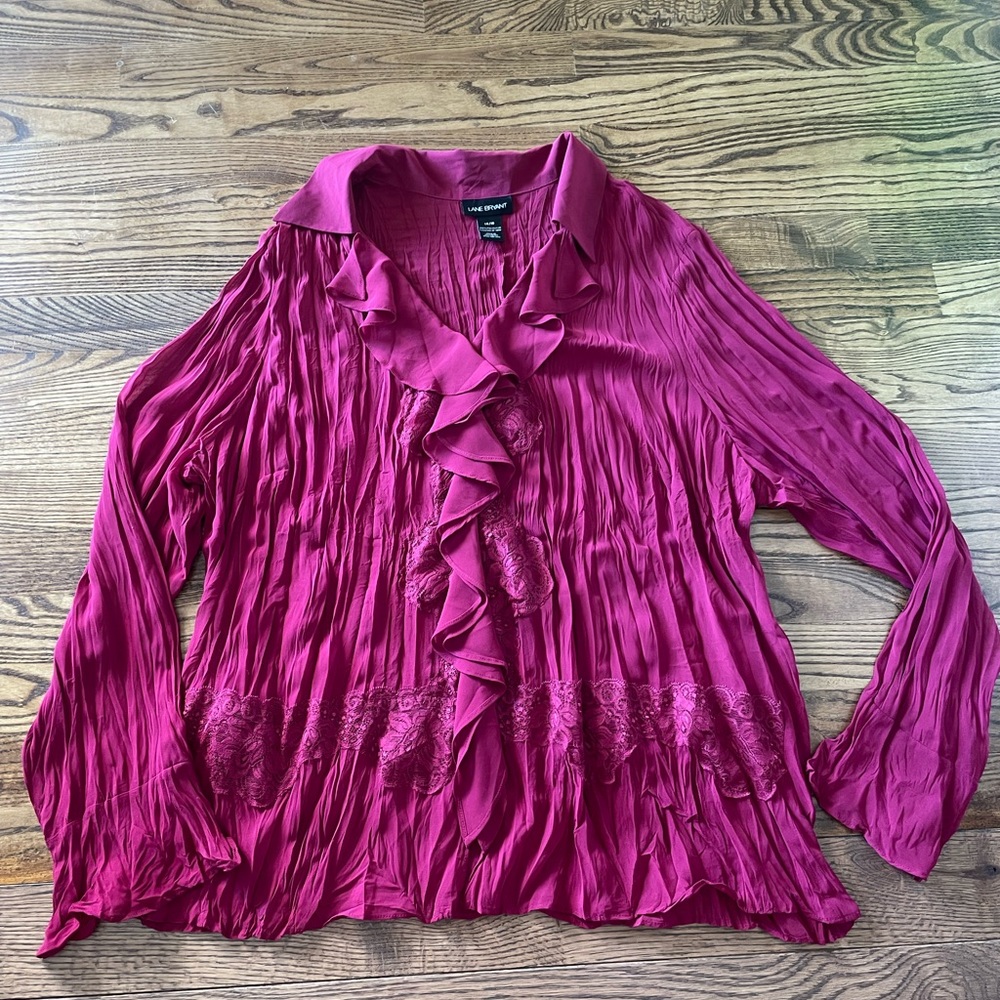 Lane Bryant Sheer Top Dark Red/Pink Size 14/16